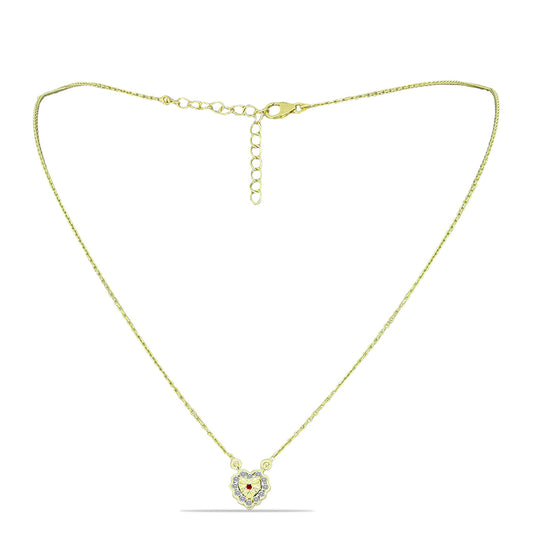 Arannyal Bevont Ezüst Nyaklánc Vörös Gyémánttal és Fehér Gyémánttal