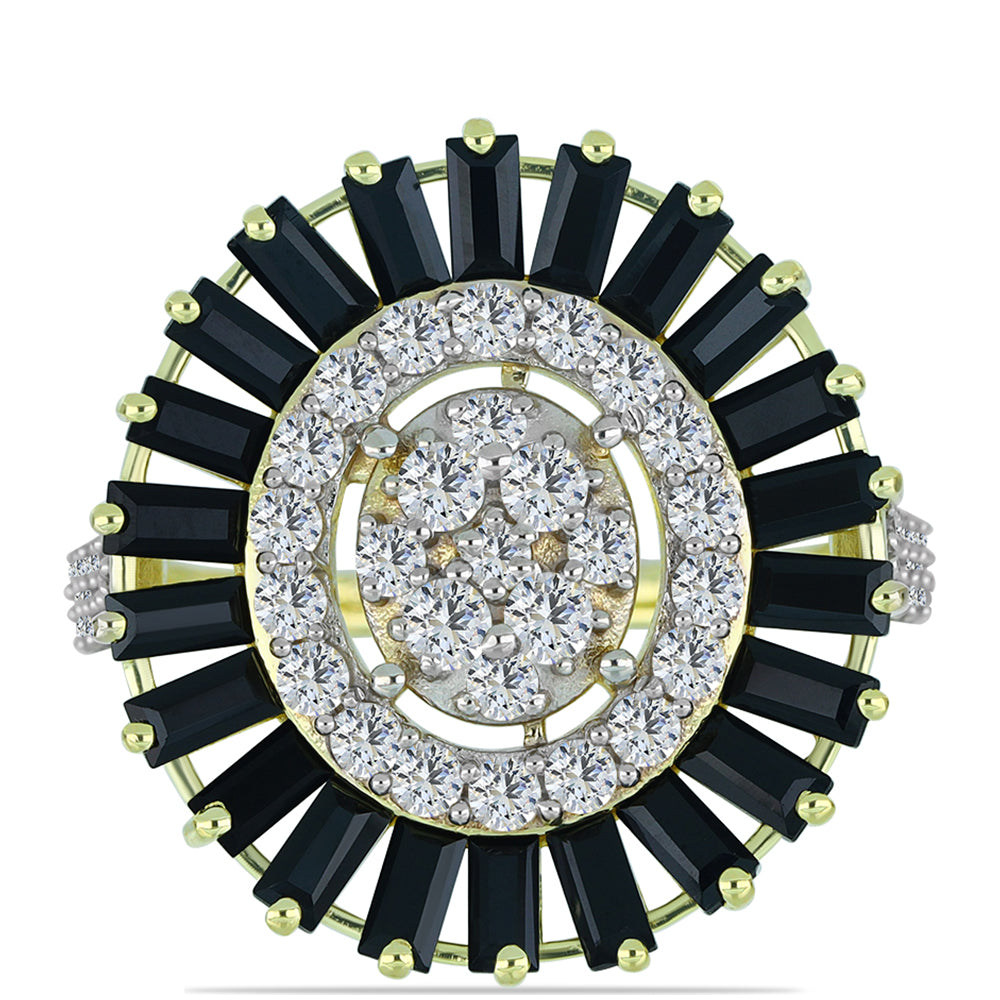 Arannyal Bevont Ezüst Gyűrű Obszidiánnal és Fehér Topázzal 1 