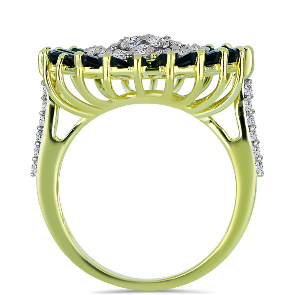 Arannyal Bevont Ezüst Gyűrű Obszidiánnal és Fehér Topázzal 2 