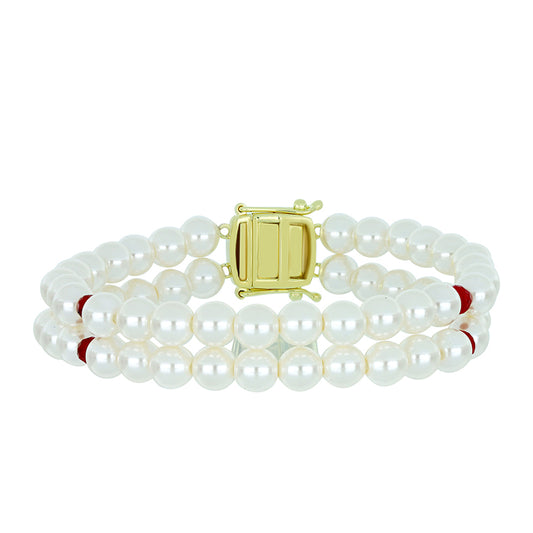 Arannyal Bevont Ezüst Karkötő Fehér Édesvízi Kagylógyönggyel és Madagaszkári Rubinnal