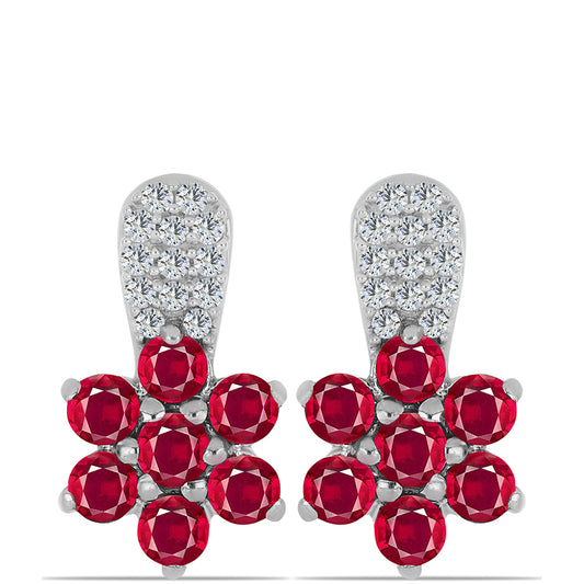 Ezüst Fülbevaló Madagaszkári Rubinnal és Fehér Topázzal