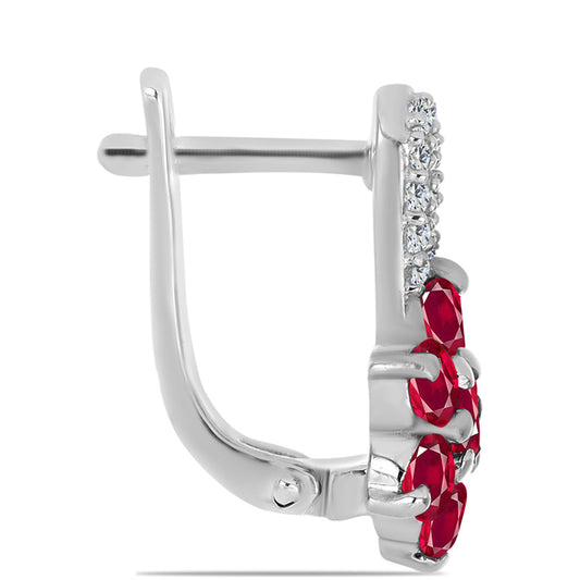 Ezüst Fülbevaló Madagaszkári Rubinnal és Fehér Topázzal