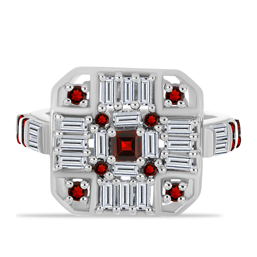 Ezüst Gyűrű Barton Gránáttal és Fehér Cirkónnal 1 