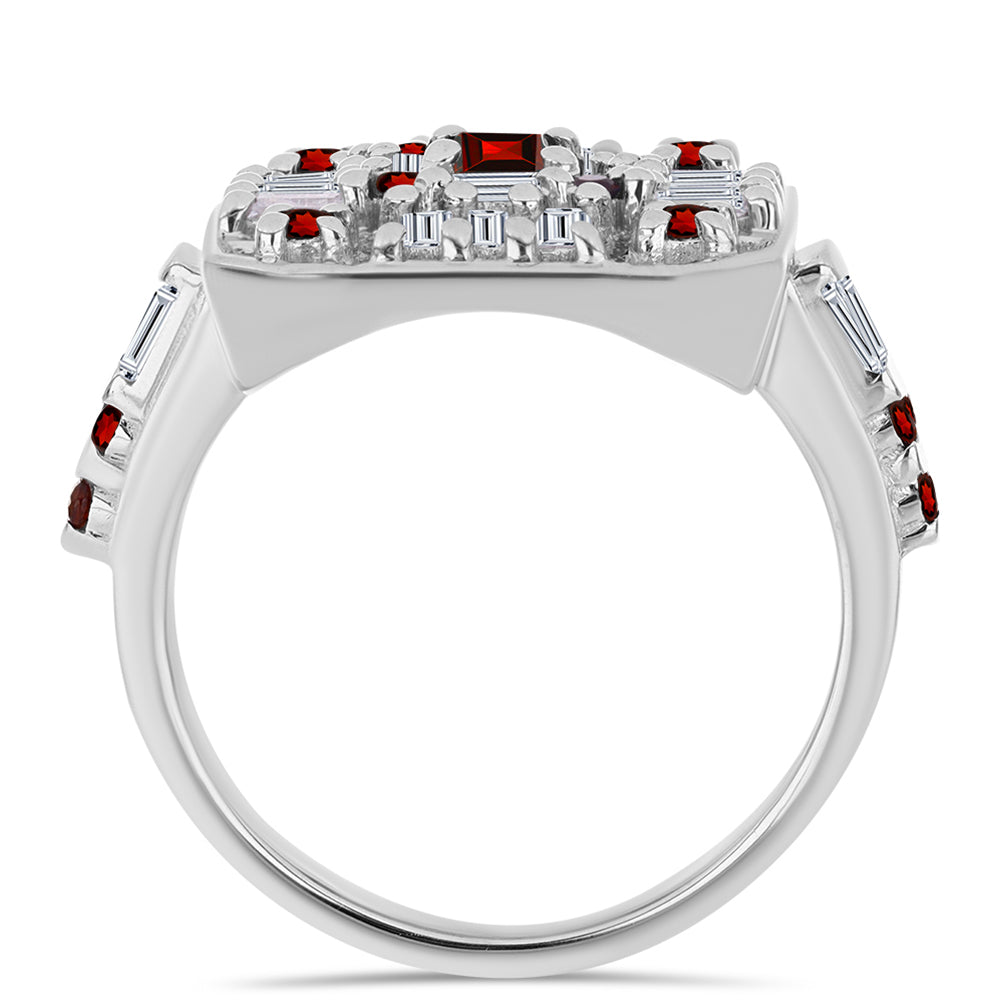 Ezüst Gyűrű Barton Gránáttal és Fehér Cirkónnal 2 