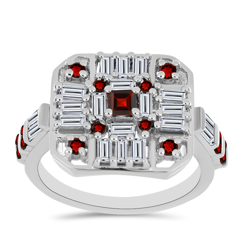 Ezüst Gyűrű Barton Gránáttal és Fehér Cirkónnal 3 