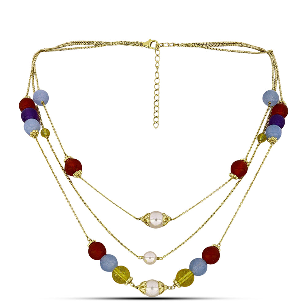 Arannyal Bevont Ezüst Nyaklánc Bíbor Jádéval és Ural Citrinnel 1 