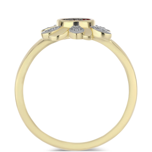 Arannyal Bevont Ezüst Gyűrű Vörös Gyémánttal és Fehér Gyémánttal