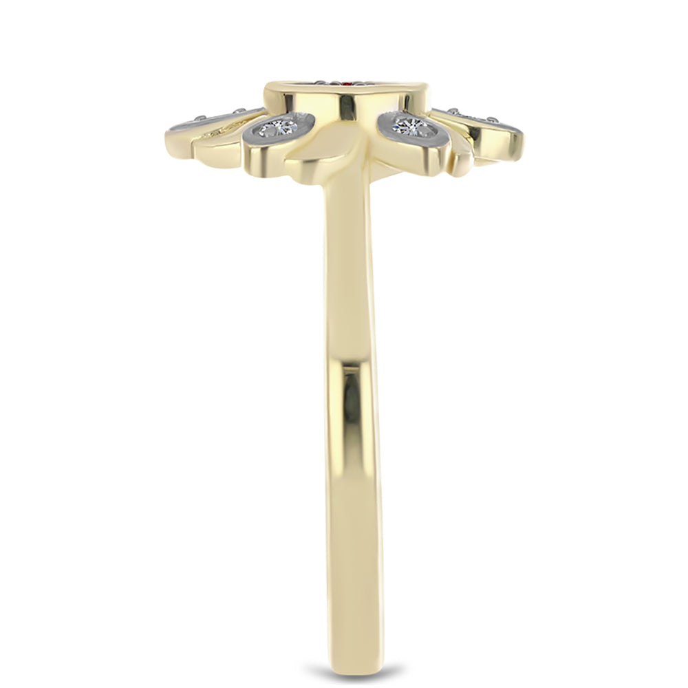 Arannyal Bevont Ezüst Gyűrű Vörös Gyémánttal és Fehér Gyémánttal