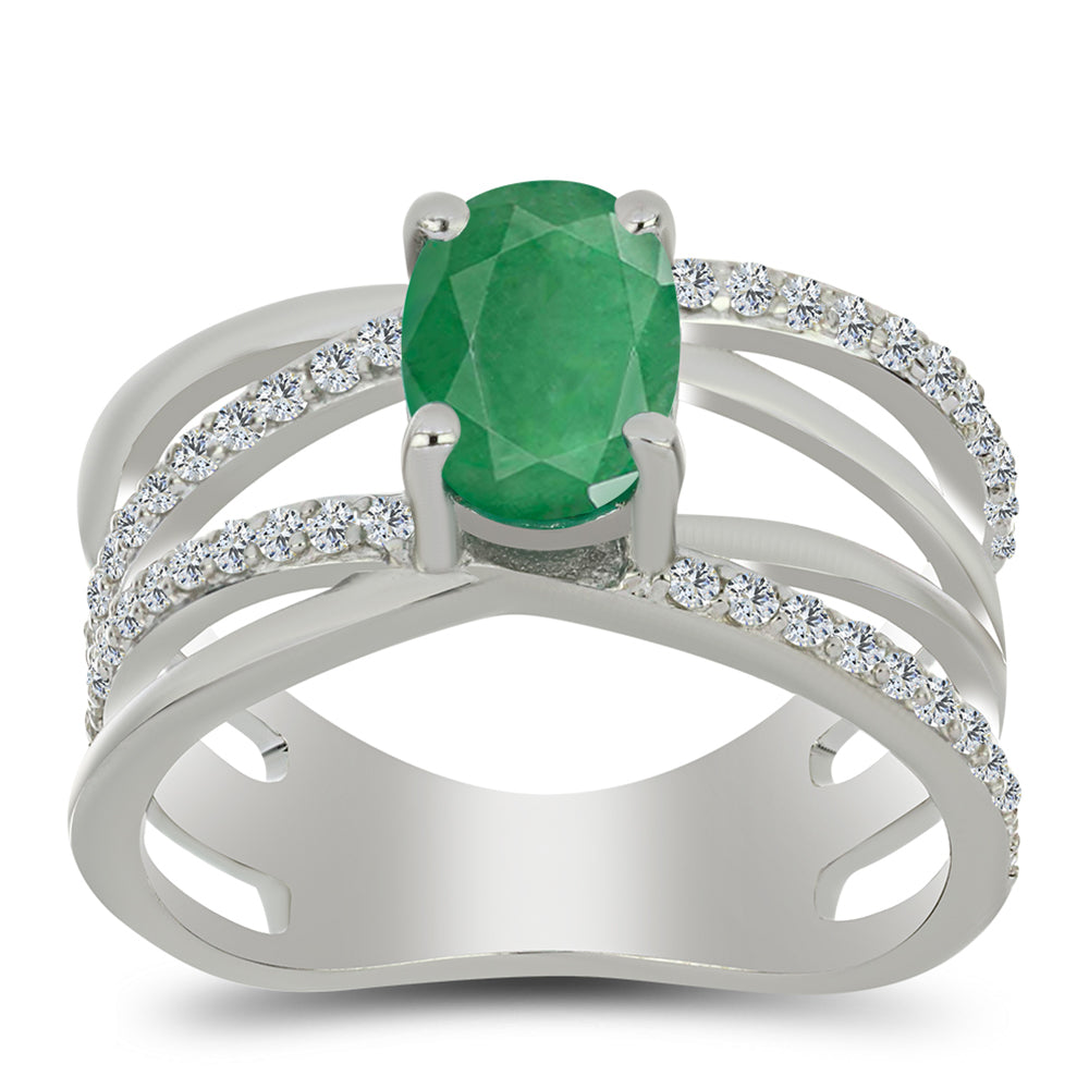 Ezüst Gyűrű Brazil Smaragddal és Fehér Topázzal 3 