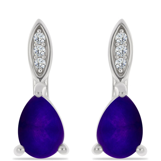 Ezüst Fülbevaló Bíbor Jádéval és Fehér Topázzal