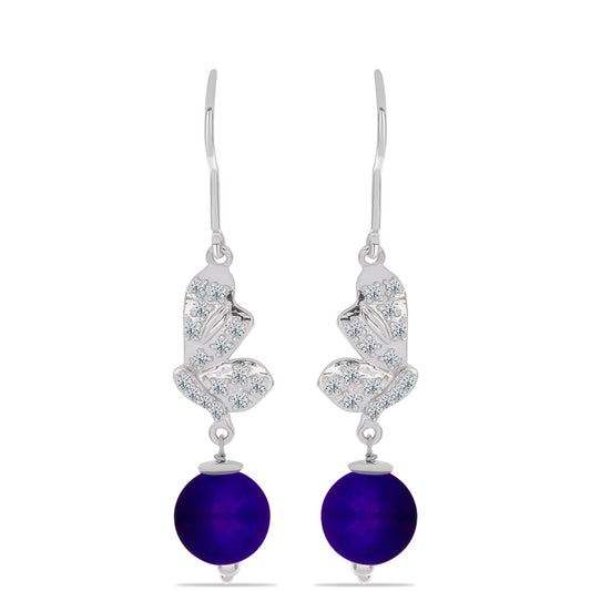 Ezüst Fülbevaló Bíbor Jádéval és Fehér Topázzal