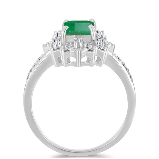 Ezüst Gyűrű Brazil Smaragddal és Fehér Cirkónnal