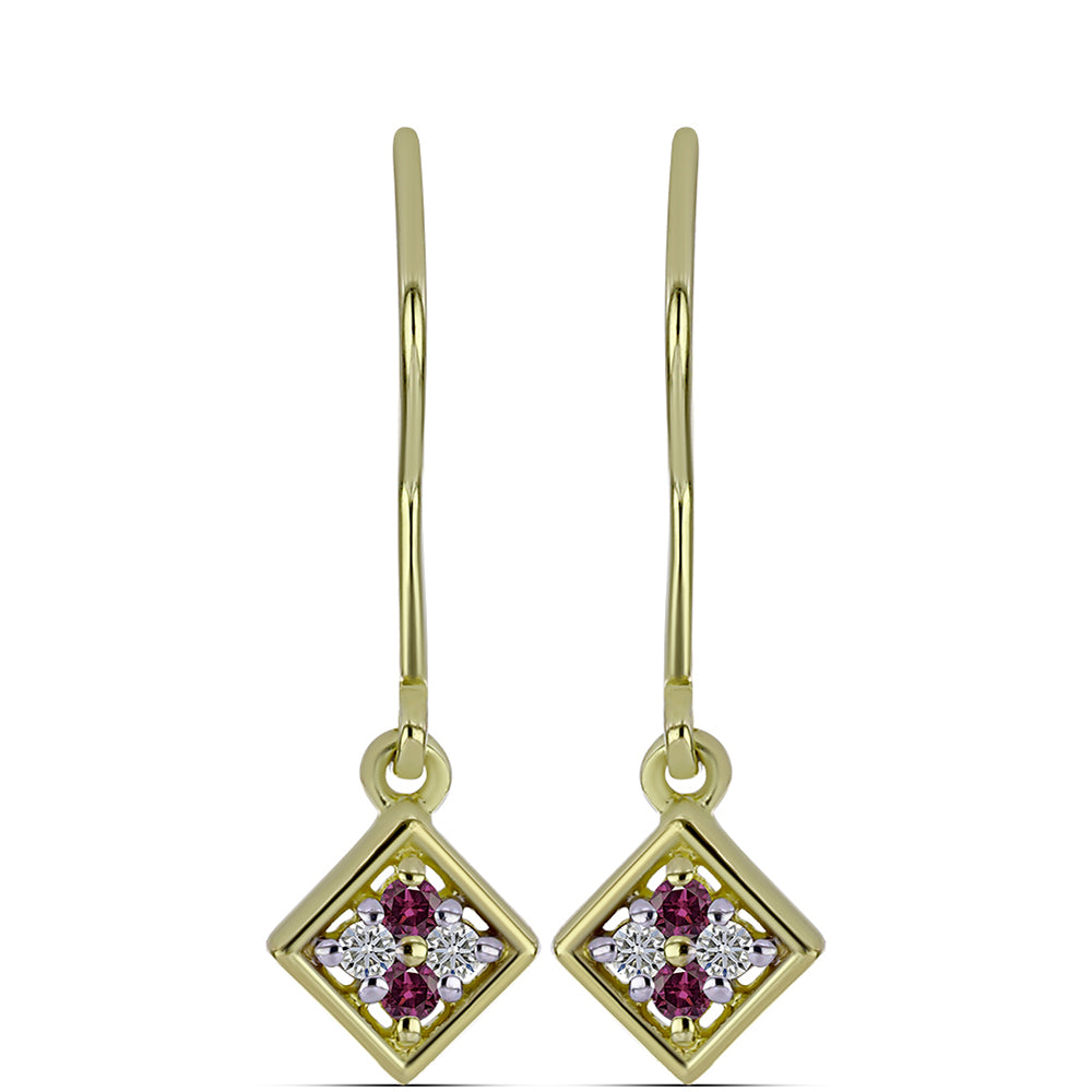 Arannyal Bevont Ezüst Fülbevaló Bíbor Gyémánttal és Fehér Gyémánttal 1 