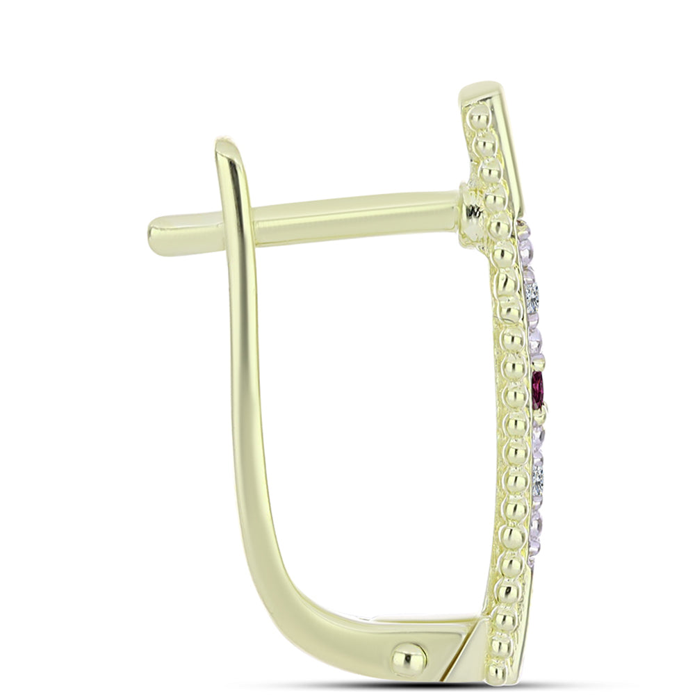 Arannyal Bevont Ezüst Fülbevaló Bíbor Gyémánttal és Fehér Gyémánttal