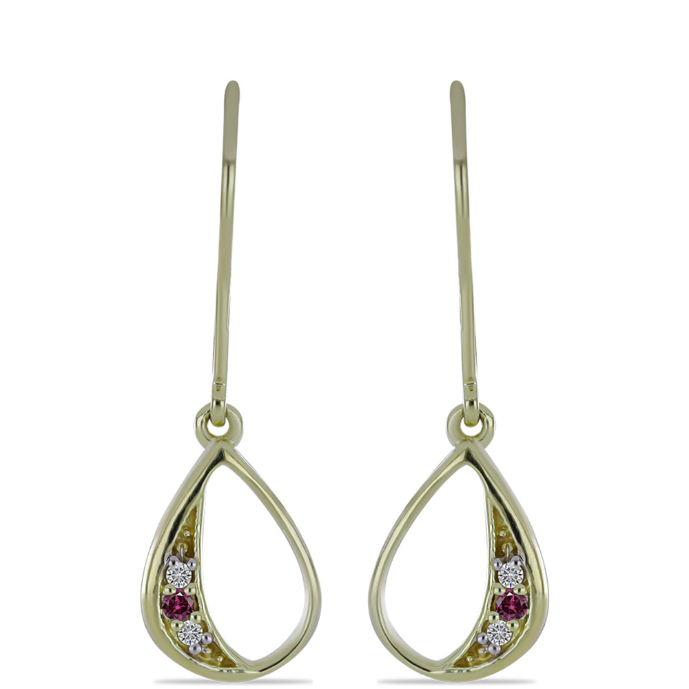 Arannyal Bevont Ezüst Fülbevaló Bíbor Gyémánttal és Fehér Gyémánttal 1 