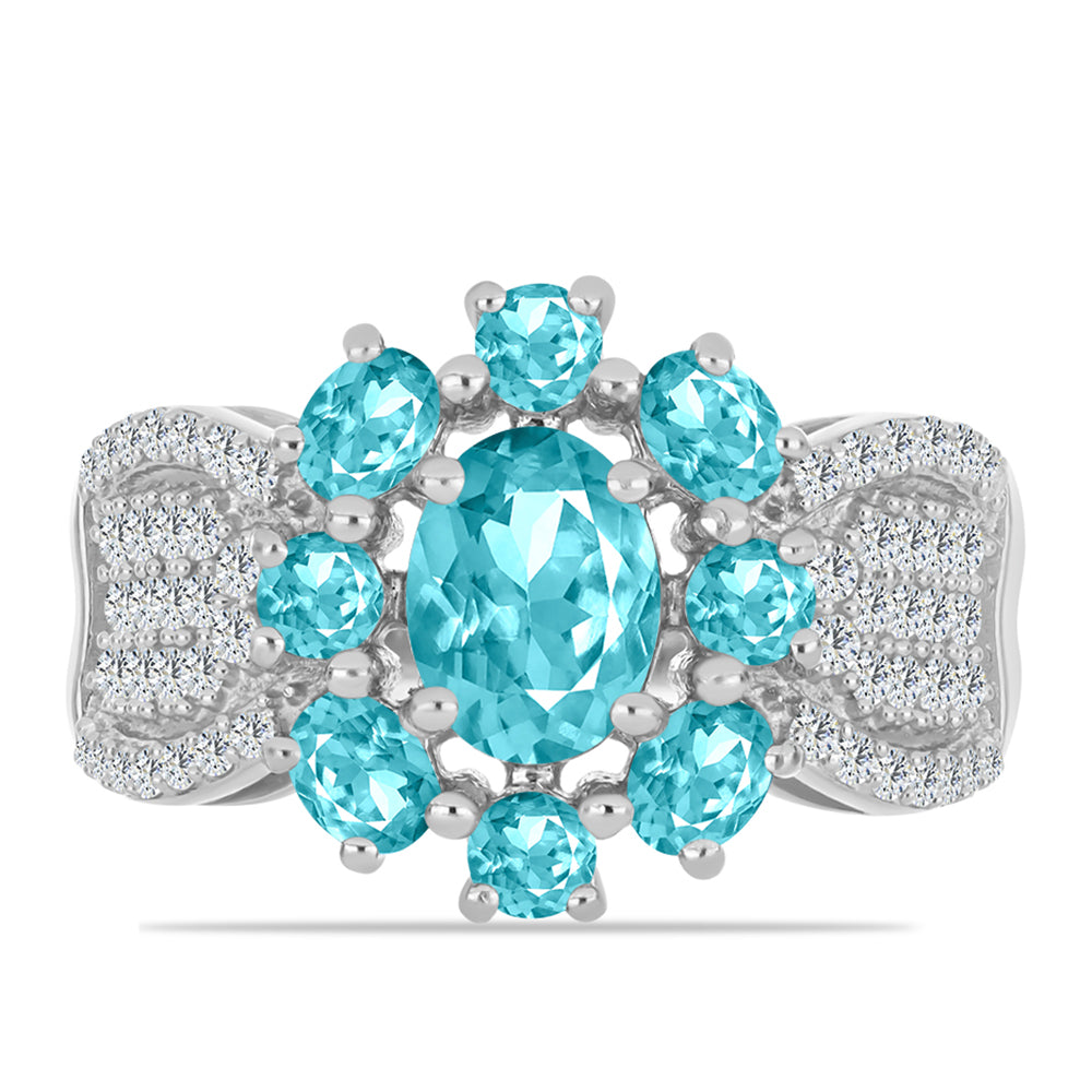 Ezüst Gyűrű Paraiba Kvarccal és Fehér Topázzal