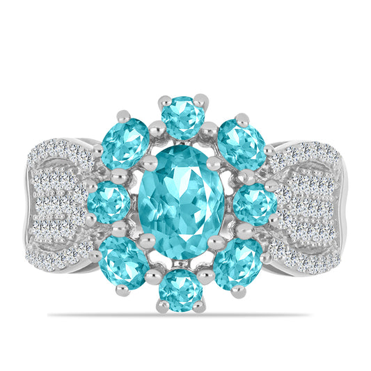 Ezüst Gyűrű Paraiba Kvarccal és Fehér Topázzal