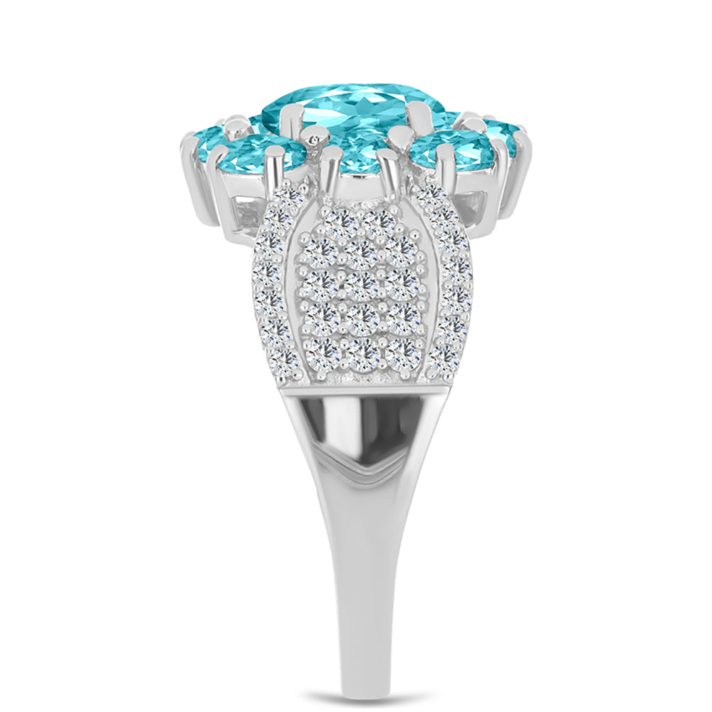 Ezüst Gyűrű Paraiba Kvarccal és Fehér Topázzal