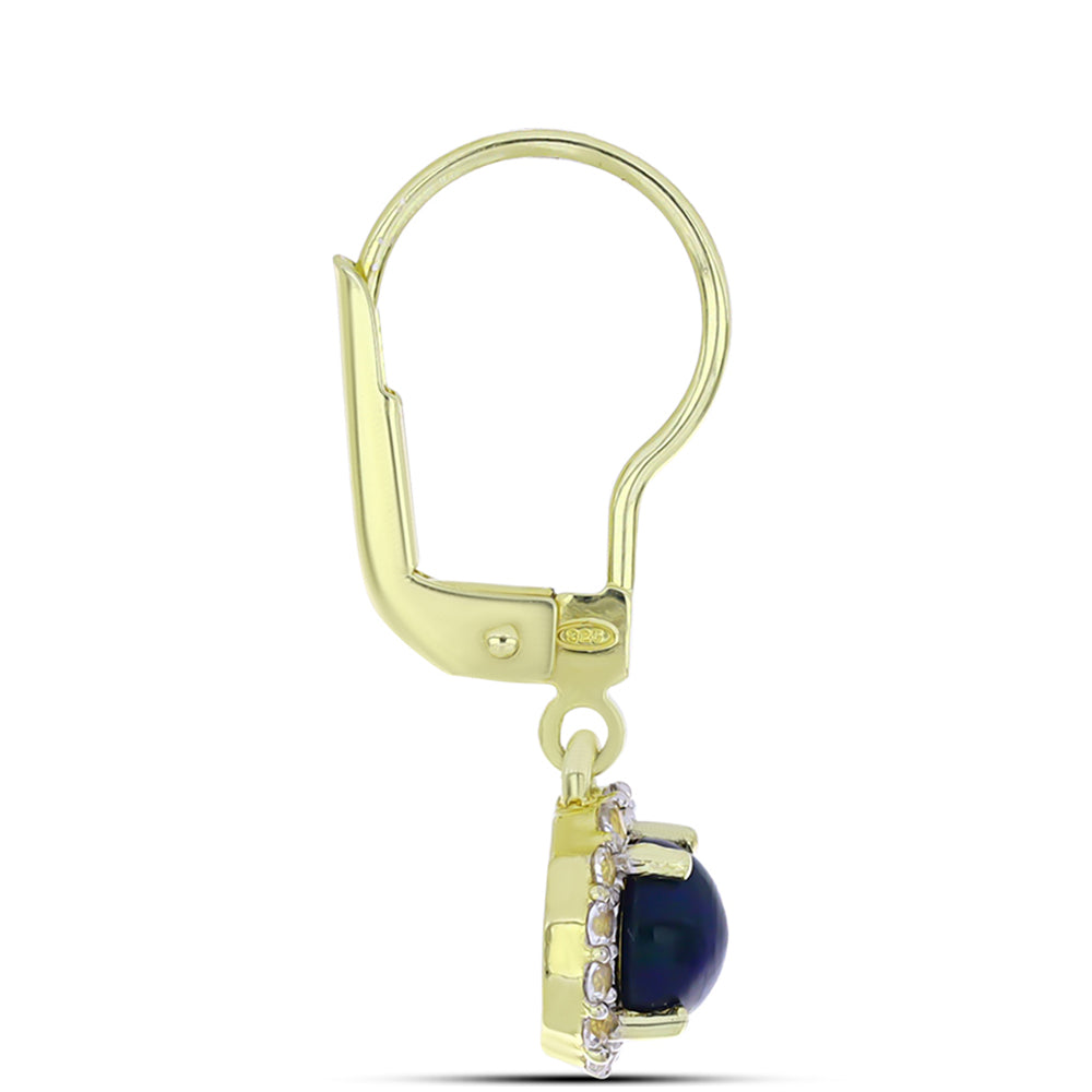 Arannyal Bevont Ezüst Fülbevaló Lega Dembi Éjfekete Etiópiai Opállal és Fehér Topázzal 2 