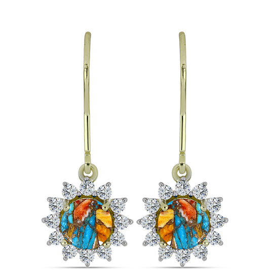 Arannyal Bevont Ezüst Fülbevaló Osztriga Türkizzel és Fehér Topázzal