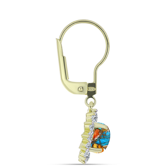 Arannyal Bevont Ezüst Fülbevaló Osztriga Türkizzel és Fehér Topázzal