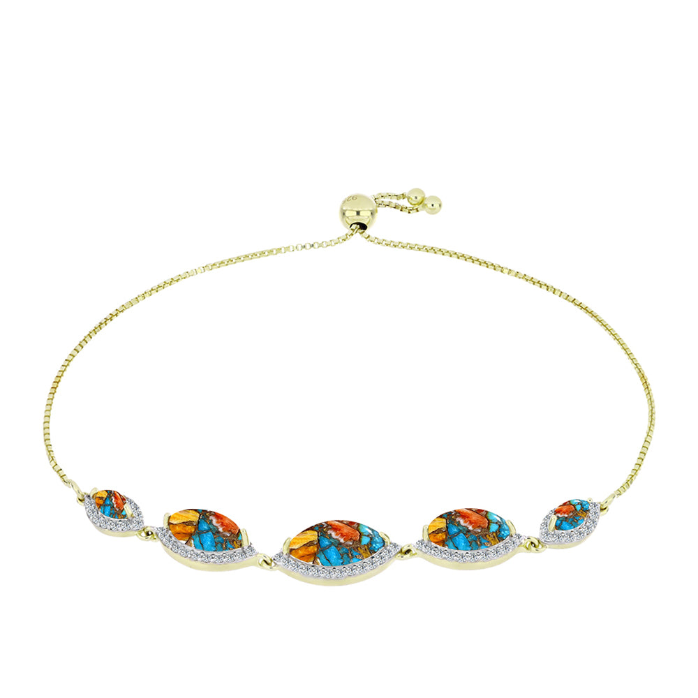 Arannyal Bevont Ezüst Karkötő Osztriga Türkizzel és Fehér Topázzal