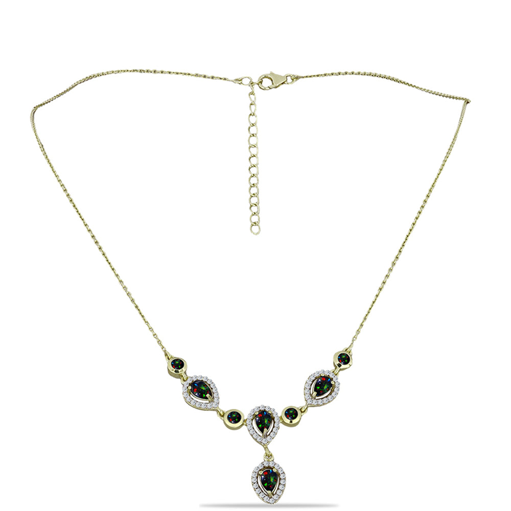 Arannyal Bevont Ezüst Nyaklánc Lega Dembi Éjfekete Etiópiai Opállal és Fehér Topázzal 1 