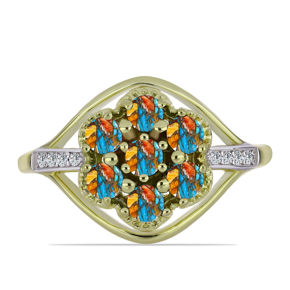 Arannyal Bevont Ezüst Gyűrű Osztriga Türkizzel és Fehér Topázzal 1 