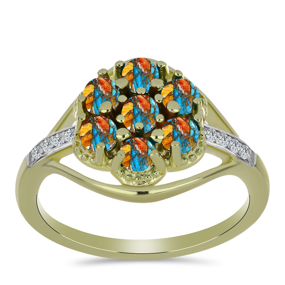 Arannyal Bevont Ezüst Gyűrű Osztriga Türkizzel és Fehér Topázzal