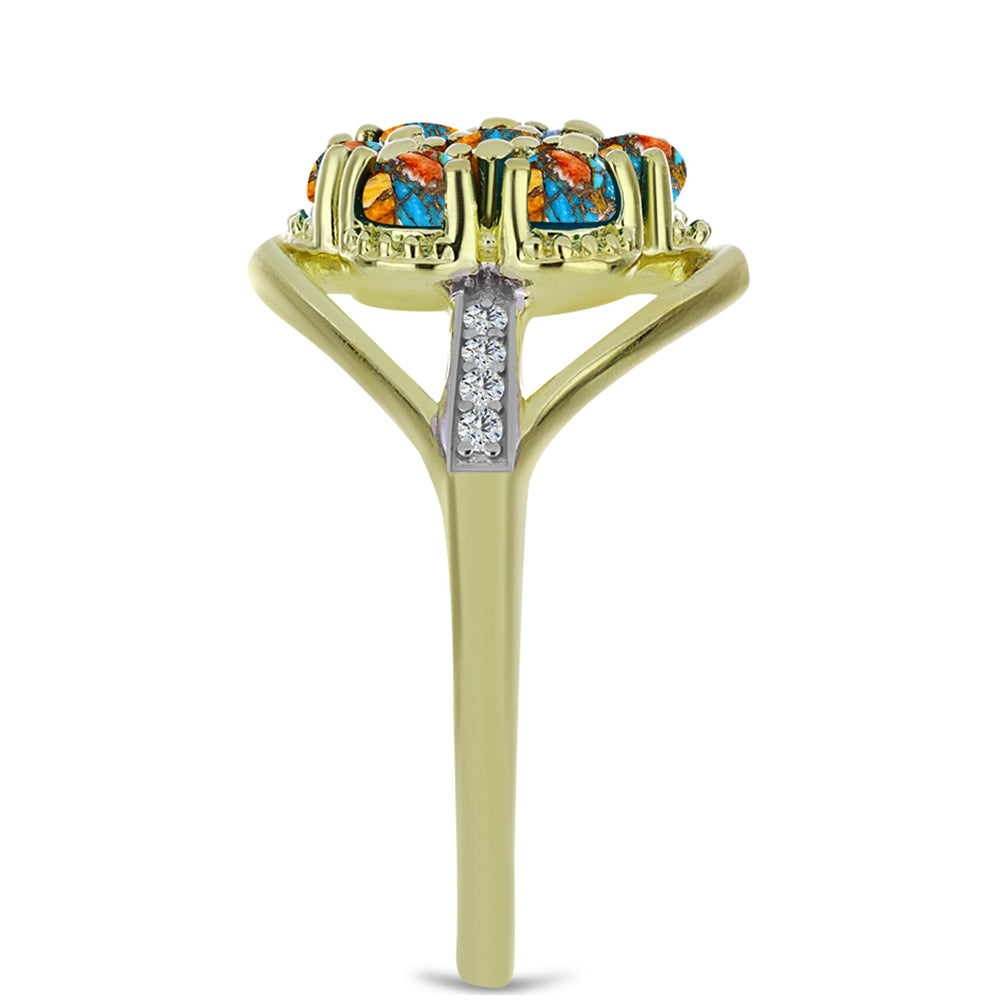 Arannyal Bevont Ezüst Gyűrű Osztriga Türkizzel és Fehér Topázzal