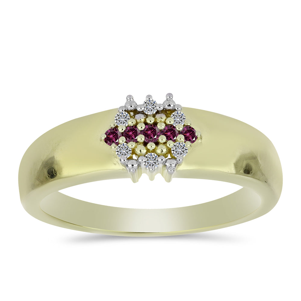 Arannyal Bevont Ezüst Gyűrű Bíbor Gyémánttal és Fehér Gyémánttal