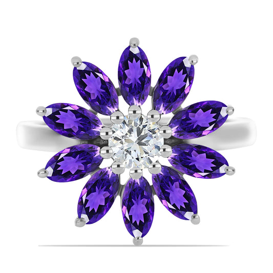 Ezüst Gyűrű Marokkói Ametiszttel és Fehér Topázzal