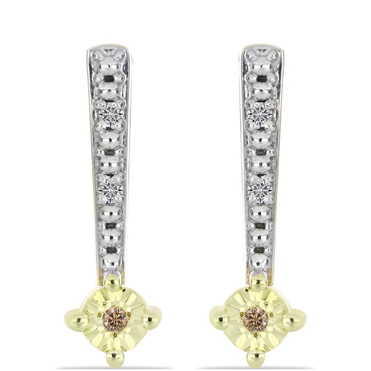 Arannyal Bevont Ezüst Fülbevaló Pezsgő Gyémánttal és Fehér Gyémánttal