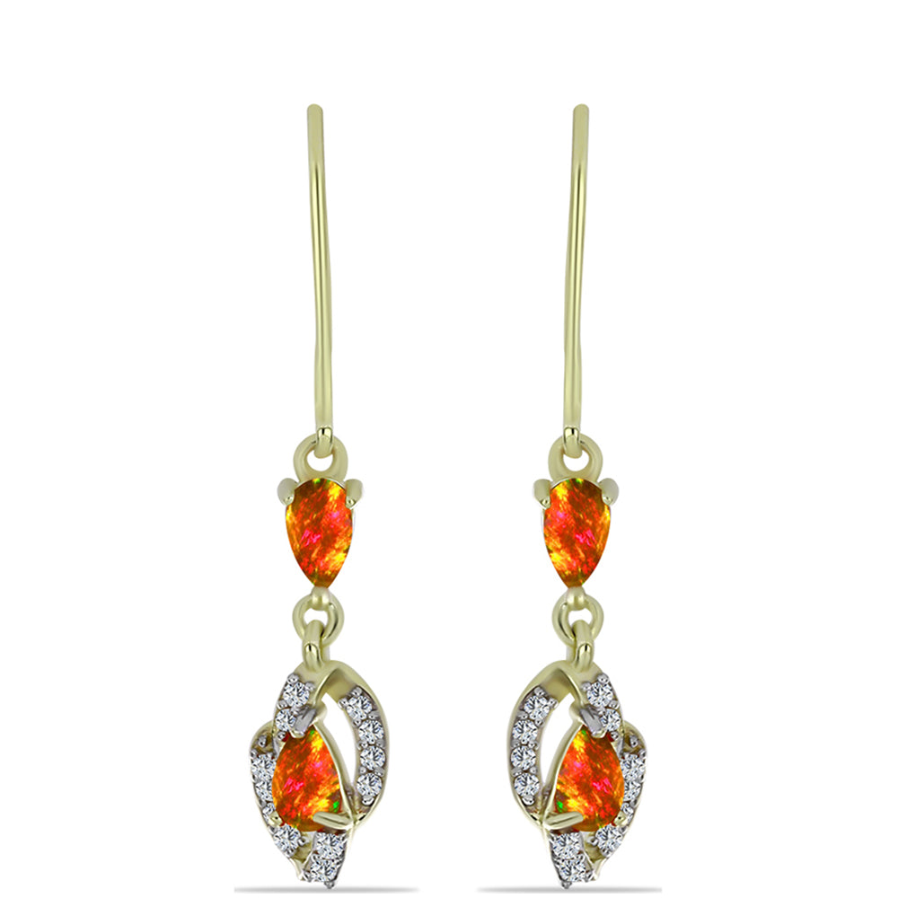Arannyal Bevont Ezüst Fülbevaló Amerikai Tűzopállal és Fehér Topázzal 1 