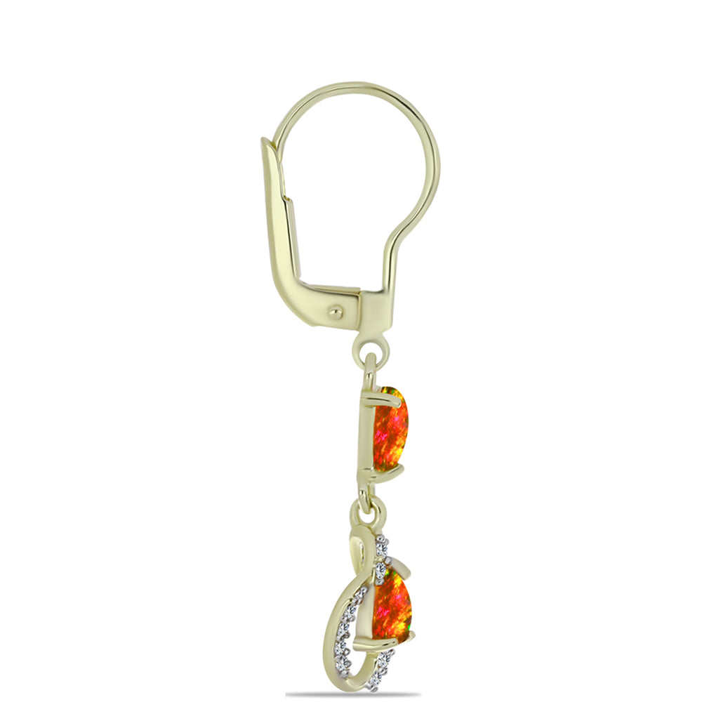 Arannyal Bevont Ezüst Fülbevaló Amerikai Tűzopállal és Fehér Topázzal 2 