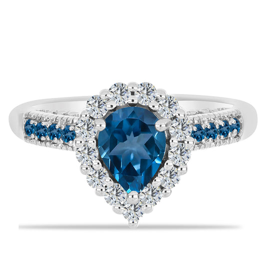 Ezüst Gyűrű London Kék Topázzal és Fehér Topázzal