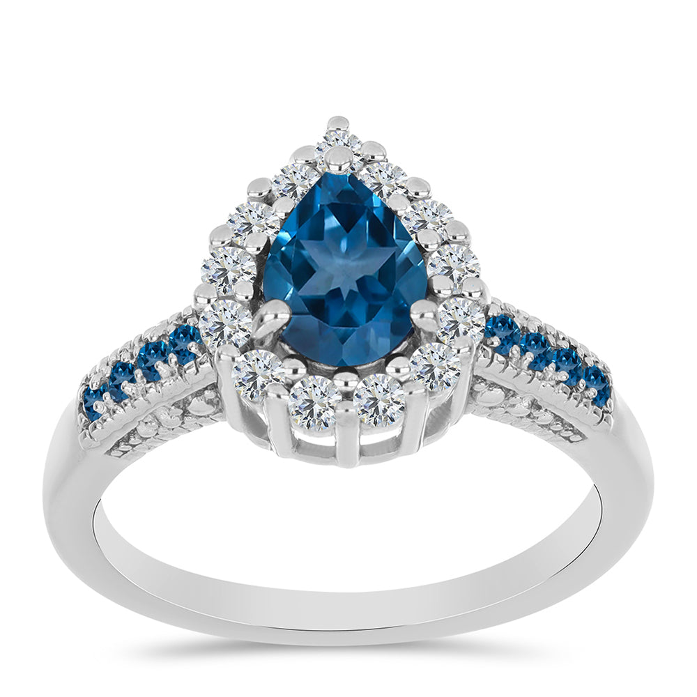 Ezüst Gyűrű London Kék Topázzal és Fehér Topázzal