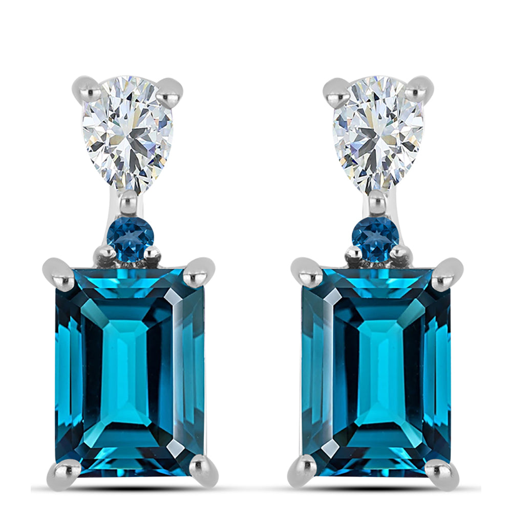 Ezüst Fülbevaló London Kék Topázzal és Fehér Topázzal