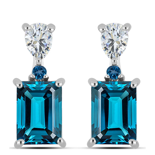 Ezüst Fülbevaló London Kék Topázzal és Fehér Topázzal