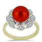 Arannyal Bevont Ezüst Gyűrű Vörös Édesvízi Kagylógyönggyel és Fehér Topázzal