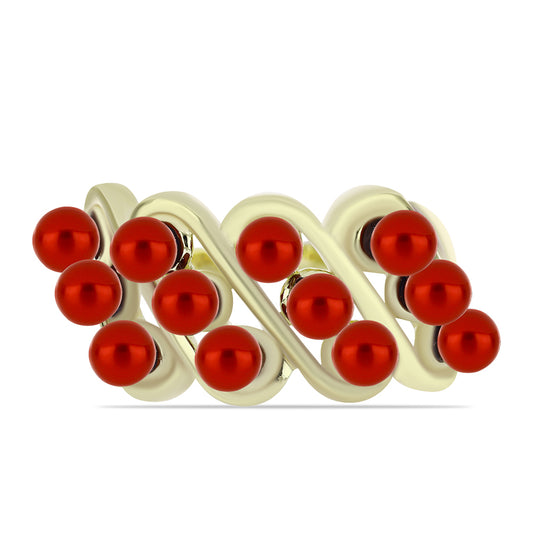 Arannyal Bevont Ezüst Gyűrű Vörös Édesvízi Kagylógyönggyel