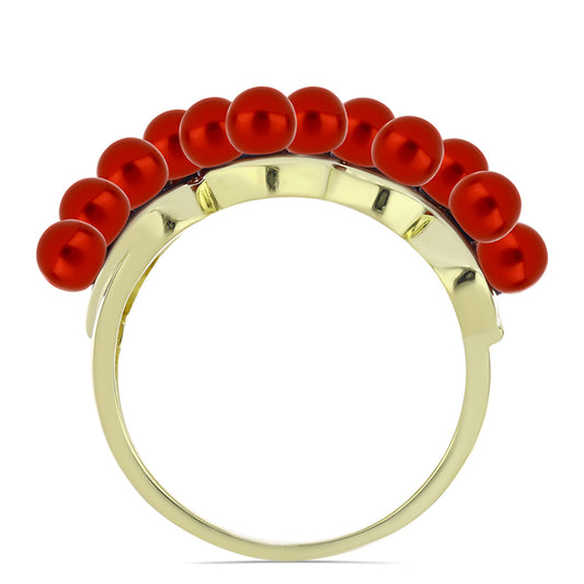 Arannyal Bevont Ezüst Gyűrű Vörös Édesvízi Kagylógyönggyel