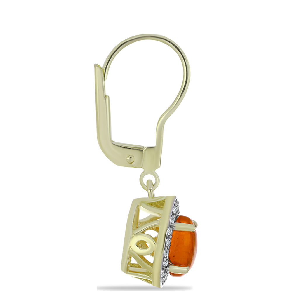 Arannyal Bevont Ezüst Fülbevaló Amerikai Tűzopállal és Fehér Topázzal