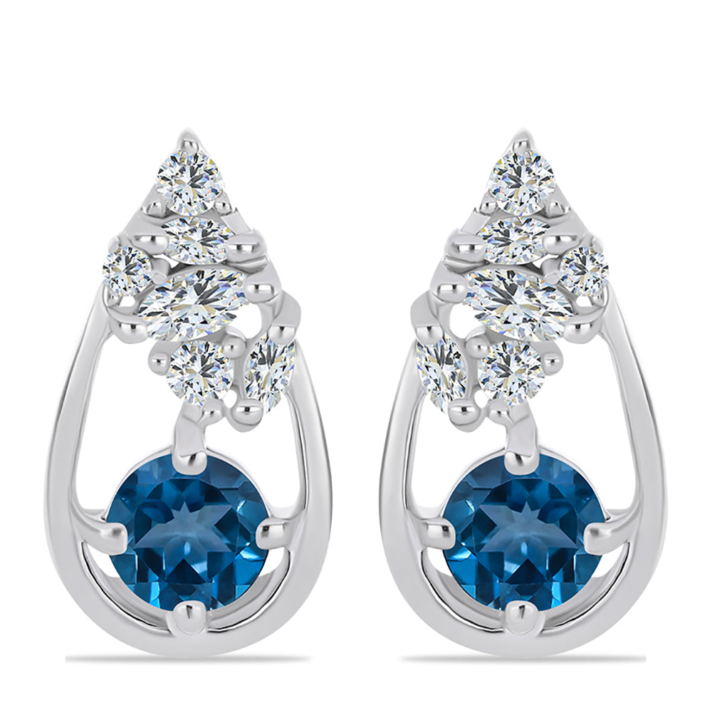 Ezüst Fülbevaló London Kék Topázzal és Fehér Topázzal