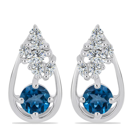 Ezüst Fülbevaló London Kék Topázzal és Fehér Topázzal