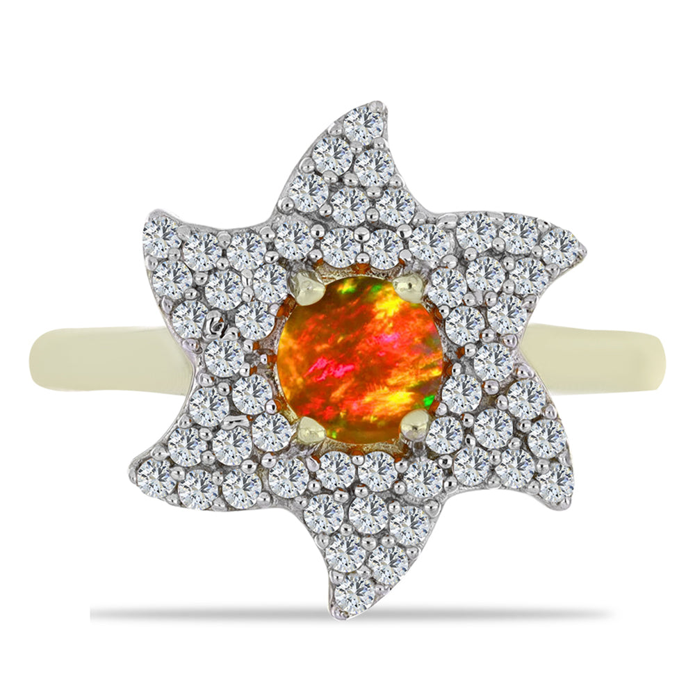 Arannyal Bevont Ezüst Gyűrű Amerikai Tűzopállal és Fehér Topázzal 1 