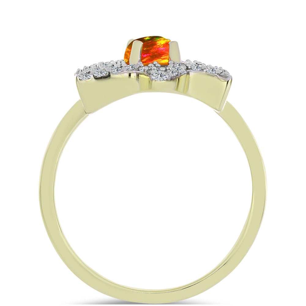 Arannyal Bevont Ezüst Gyűrű Amerikai Tűzopállal és Fehér Topázzal