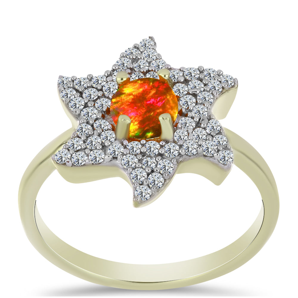 Arannyal Bevont Ezüst Gyűrű Amerikai Tűzopállal és Fehér Topázzal