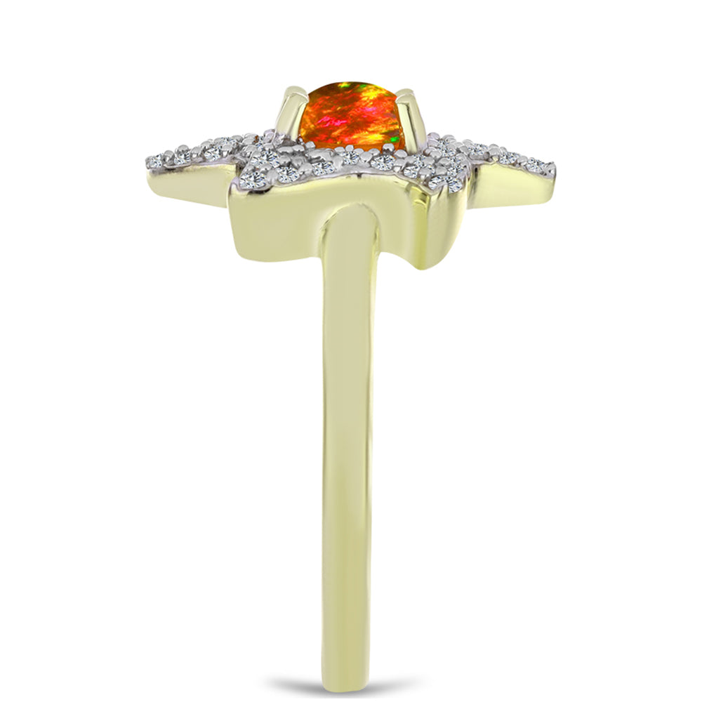 Arannyal Bevont Ezüst Gyűrű Amerikai Tűzopállal és Fehér Topázzal 4 