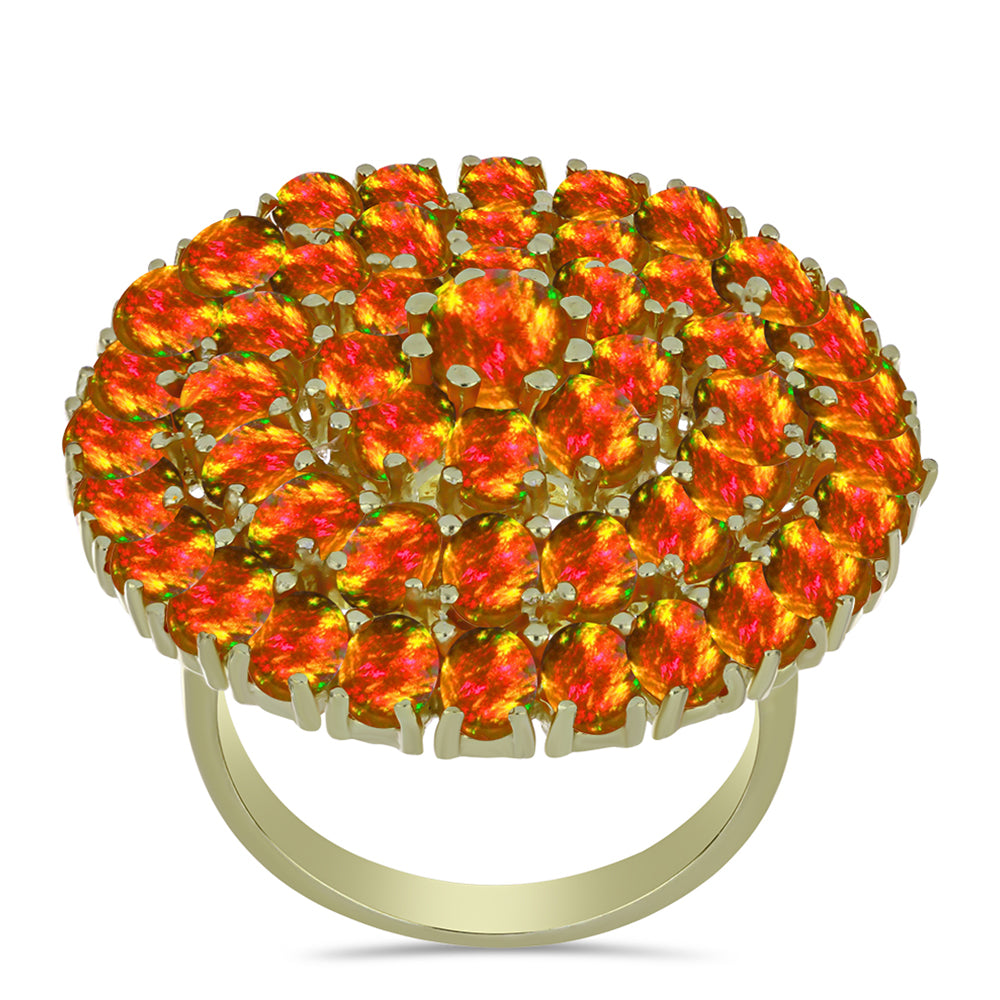 Arannyal Bevont Ezüst Gyűrű Amerikai Tűzopállal